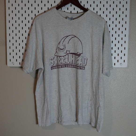 Vintage Steelhead Concrete Construction T Shirt Hanes Beefy Tee XL Gray - Picture 1 of 7